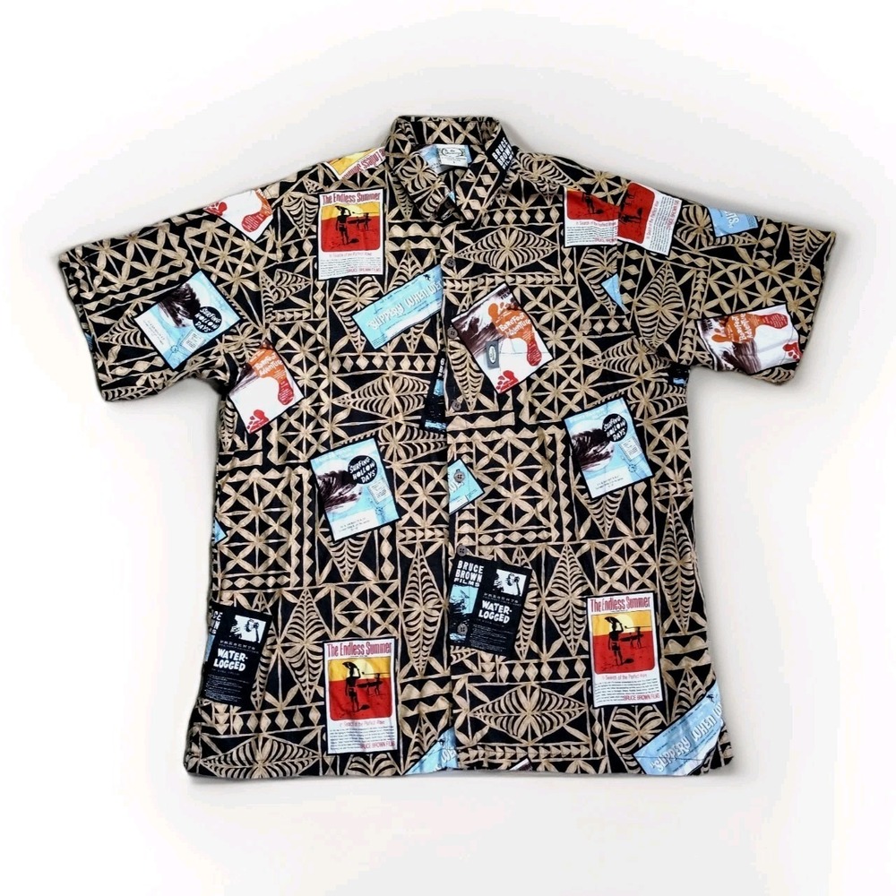 Go Barefoot Hawaiian Shirt Men's Sz Large Bruce Surf Films Endless Summer USA